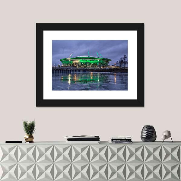 Krestovsky Island At Night Canvas Wall Art-1 Piece-Framed Print-42" x 14"-Tiaracle