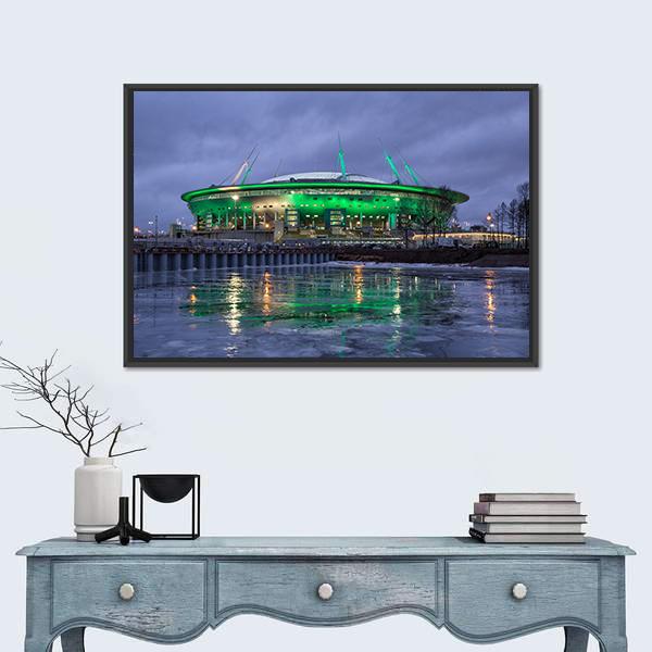 Krestovsky Island At Night Canvas Wall Art-1 Piece-Floating Frame-24" x 16"-Tiaracle