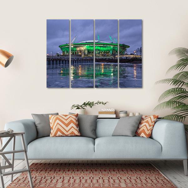 Krestovsky Island At Night Canvas Wall Art-4 Horizontal-Gallery Wrap-34" x 24"-Tiaracle