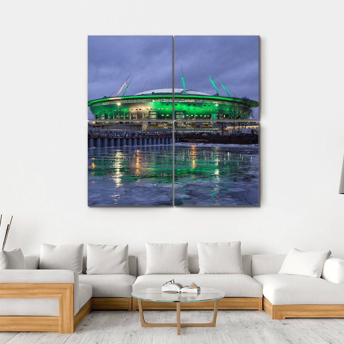 Krestovsky Island At Night Canvas Wall Art-4 Square-Gallery Wrap-17" x 17"-Tiaracle