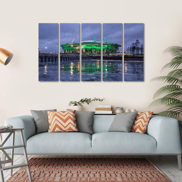 Krestovsky Island At Night Canvas Wall Art-5 Horizontal-Gallery Wrap-22" x 12"-Tiaracle