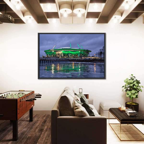 Krestovsky Island At Night Canvas Wall Art-3 Horizontal-Gallery Wrap-25" x 16"-Tiaracle