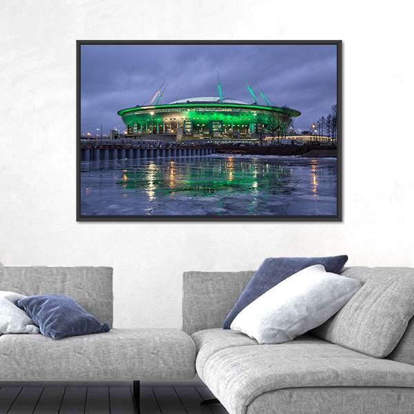 Krestovsky Island At Night Canvas Wall Art-3 Horizontal-Gallery Wrap-25" x 16"-Tiaracle