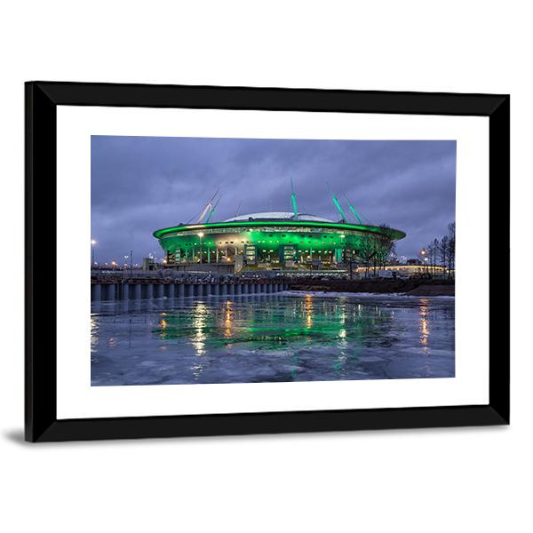 Krestovsky Island At Night Canvas Wall Art-3 Horizontal-Gallery Wrap-25" x 16"-Tiaracle
