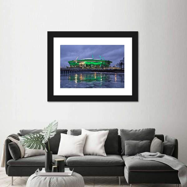 Krestovsky Island At Night Canvas Wall Art-3 Horizontal-Gallery Wrap-25" x 16"-Tiaracle