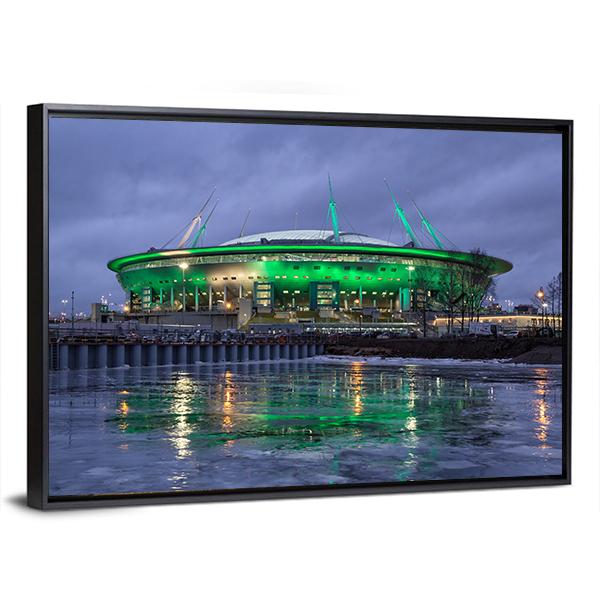 Krestovsky Island At Night Canvas Wall Art-5 Horizontal-Gallery Wrap-22" x 12"-Tiaracle