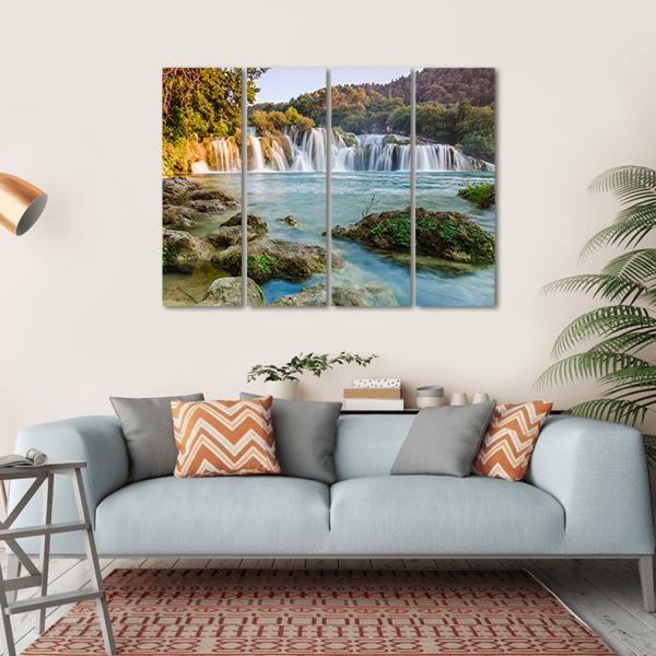 Krka River Waterfalls Canvas Wall Art-4 Horizontal-Gallery Wrap-34" x 24"-Tiaracle