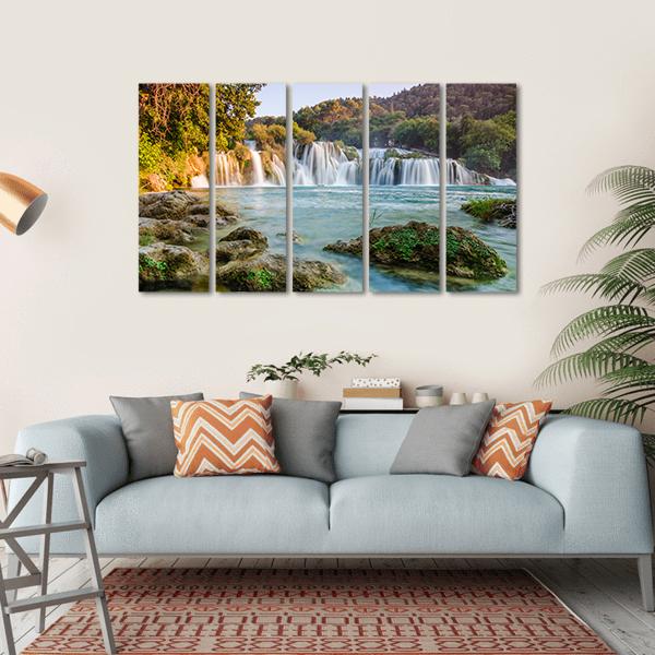 Krka River Waterfalls Canvas Wall Art-5 Horizontal-Gallery Wrap-22" x 12"-Tiaracle