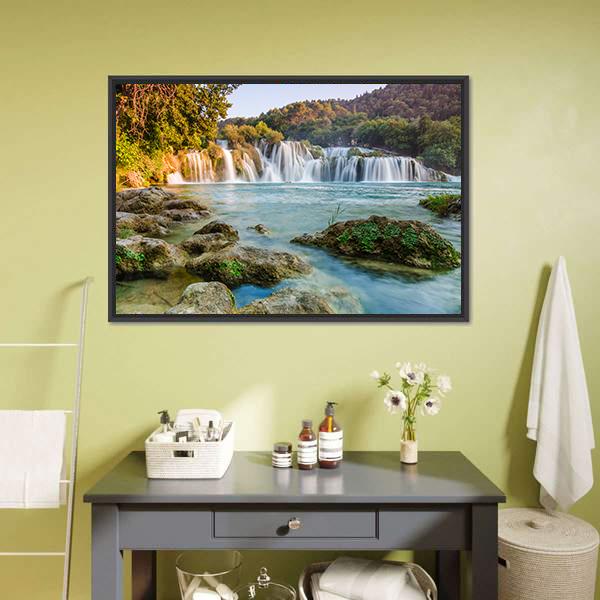 Krka River Waterfalls Canvas Wall Art-1 Piece-Floating Frame-24" x 16"-Tiaracle