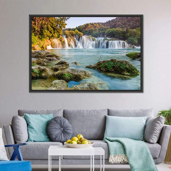 Krka River Waterfalls Canvas Wall Art-5 Horizontal-Gallery Wrap-22" x 12"-Tiaracle