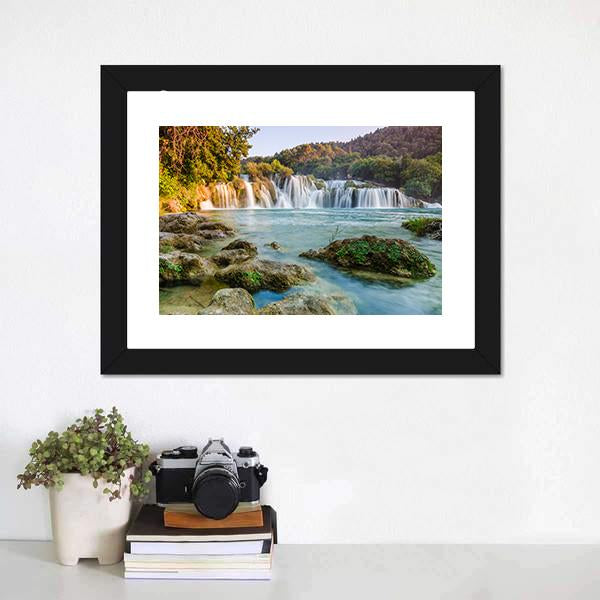 Krka River Waterfalls Canvas Wall Art-1 Piece-Framed Print-20" x 16"-Tiaracle