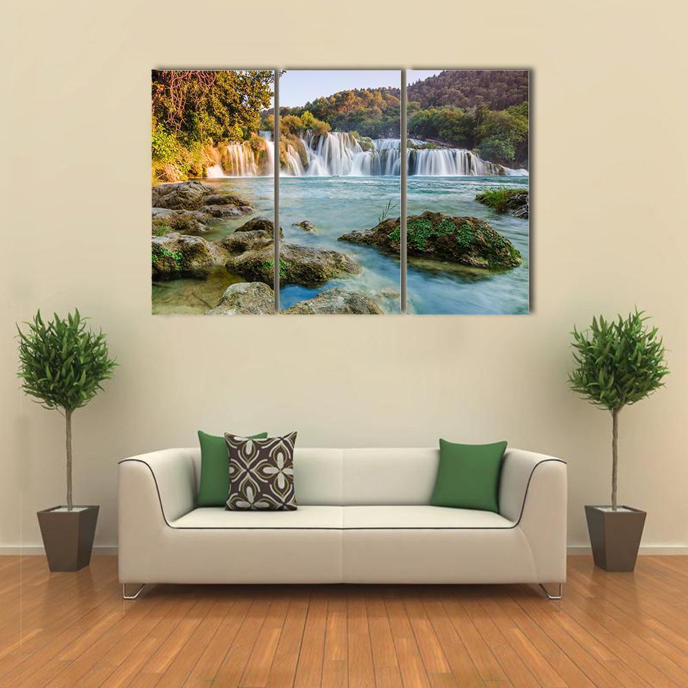 Krka River Waterfalls Canvas Wall Art-3 Horizontal-Gallery Wrap-37" x 24"-Tiaracle