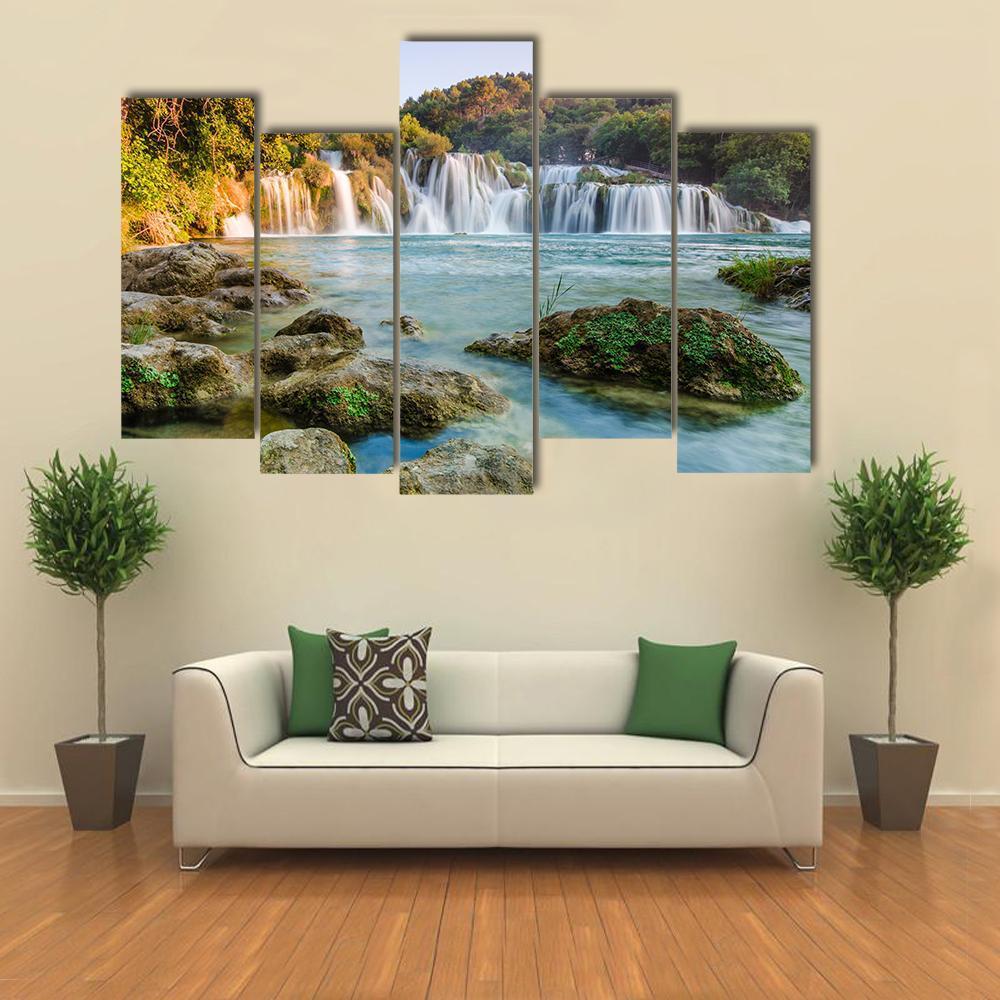 Krka River Waterfalls Canvas Wall Art-5 Pop-Gallery Wrap-47" x 32"-Tiaracle