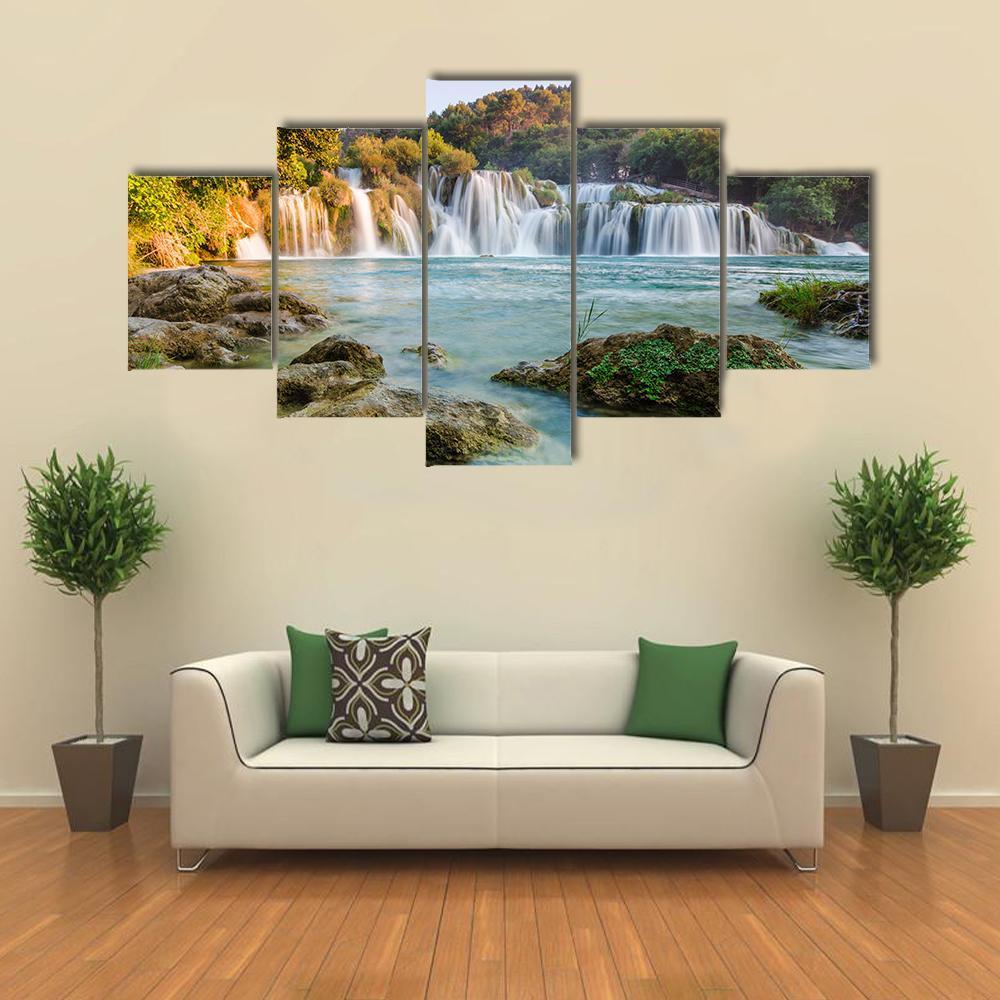 Krka River Waterfalls Canvas Wall Art-5 Star-Gallery Wrap-62" x 32"-Tiaracle