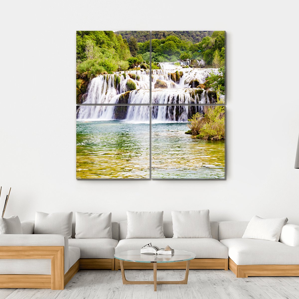Krka Waterfall In The Croatian National Park Canvas Wall Art-4 Square-Gallery Wrap-17" x 17"-Tiaracle
