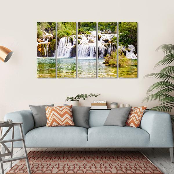 Krka Waterfall In The Croatian National Park Canvas Wall Art-5 Horizontal-Gallery Wrap-22" x 12"-Tiaracle