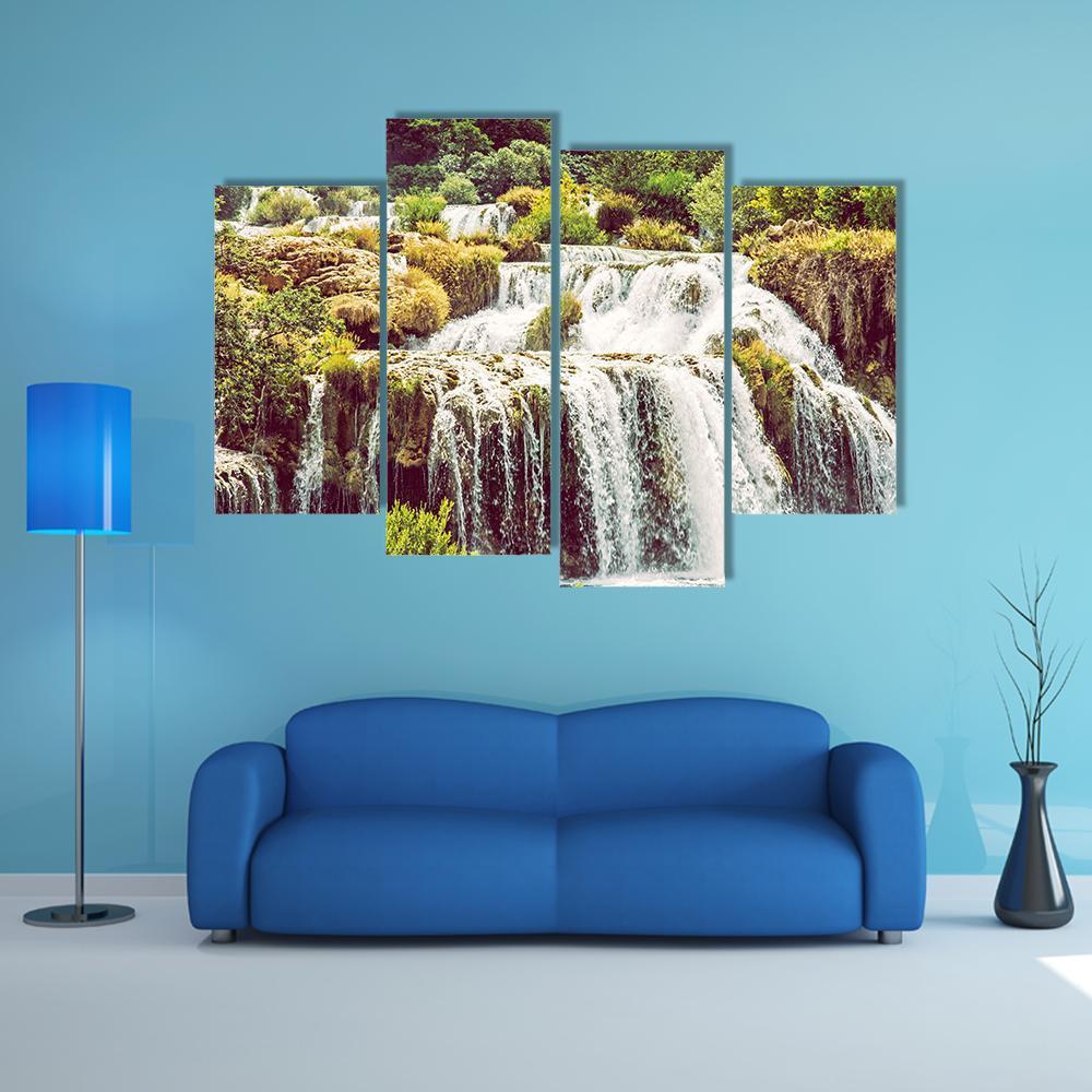Krka Waterfalls Croatia Canvas Wall Art-4 Pop-Gallery Wrap-50" x 32"-Tiaracle