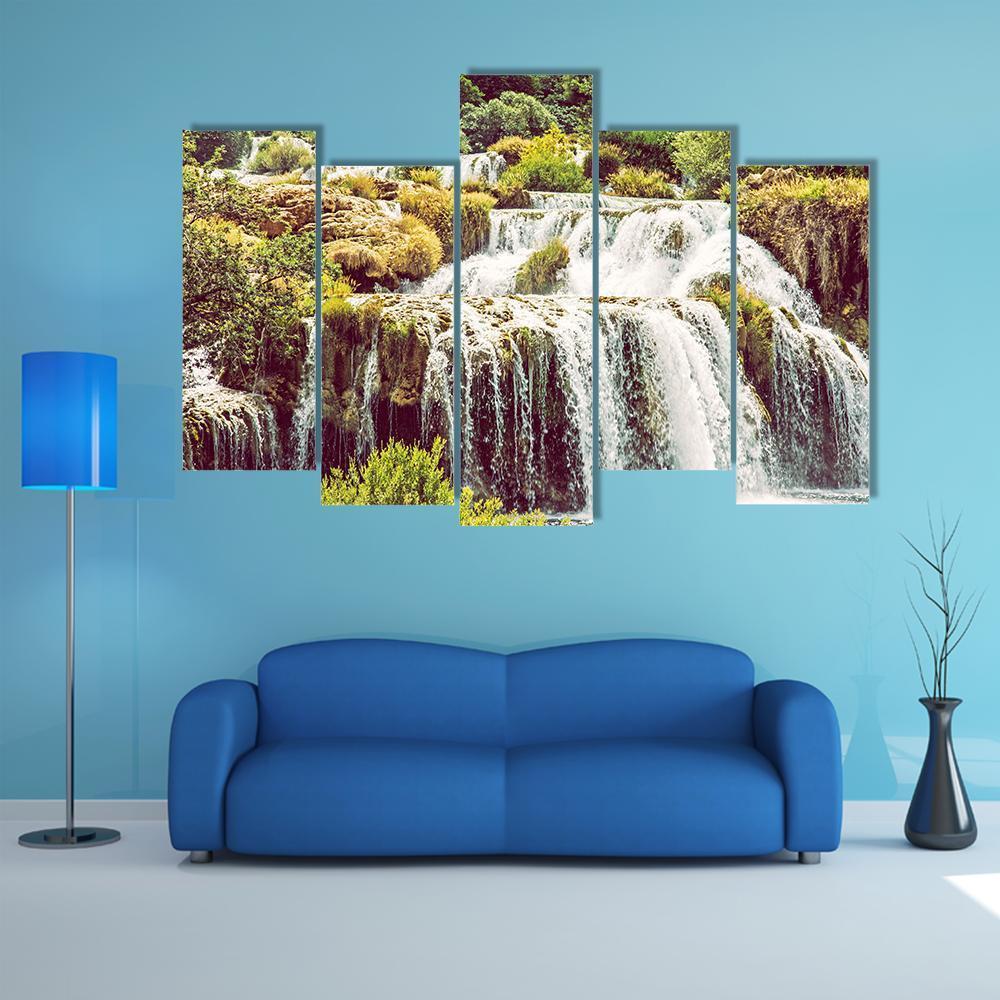 Krka Waterfalls Croatia Canvas Wall Art-5 Pop-Gallery Wrap-47" x 32"-Tiaracle