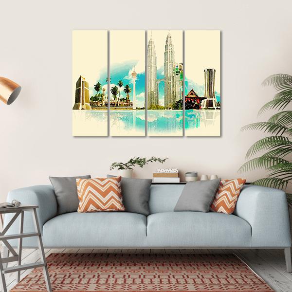 Kuala Lumpur City Illustration Canvas Wall Art-4 Horizontal-Gallery Wrap-34" x 24"-Tiaracle