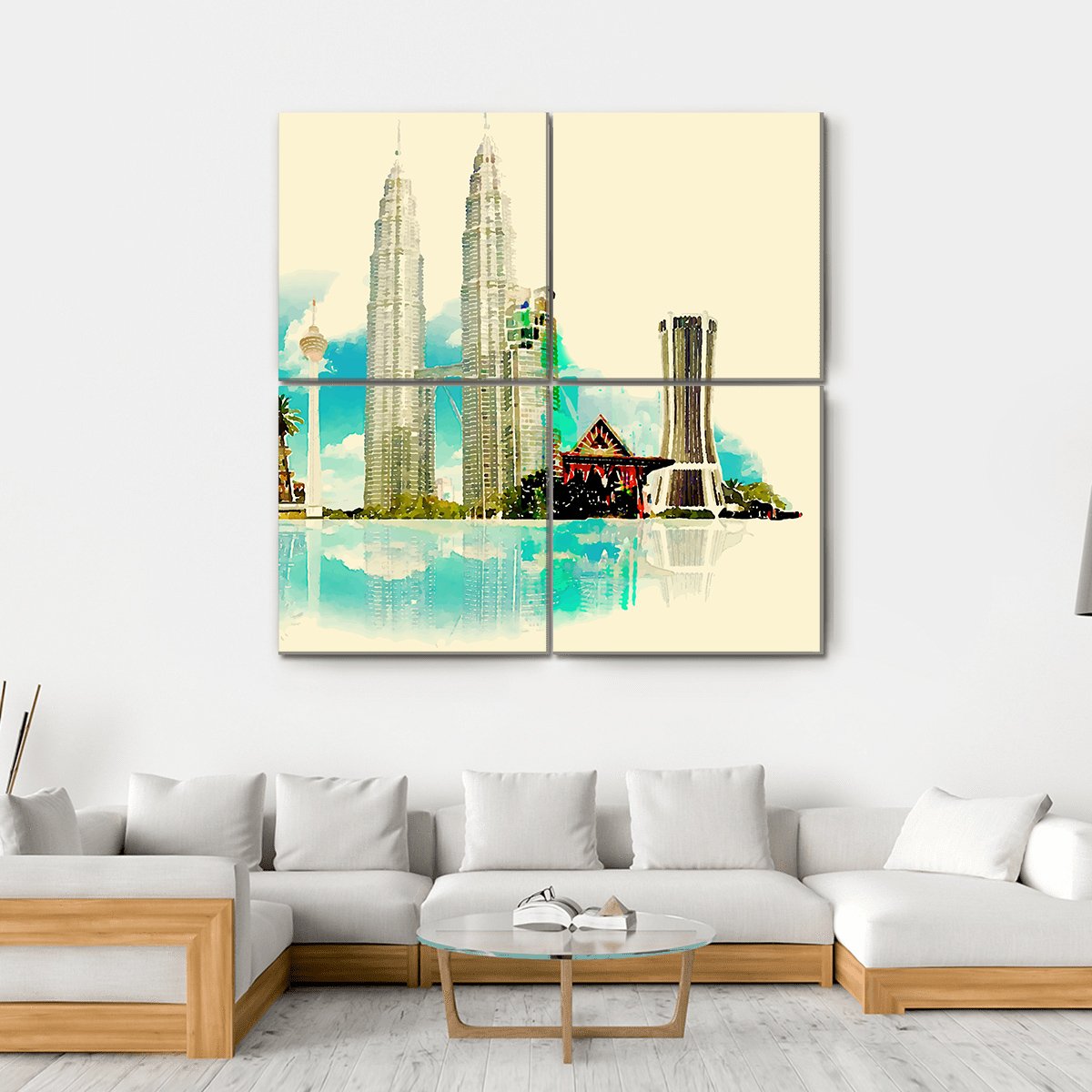 Kuala Lumpur City Illustration Canvas Wall Art-4 Square-Gallery Wrap-17" x 17"-Tiaracle