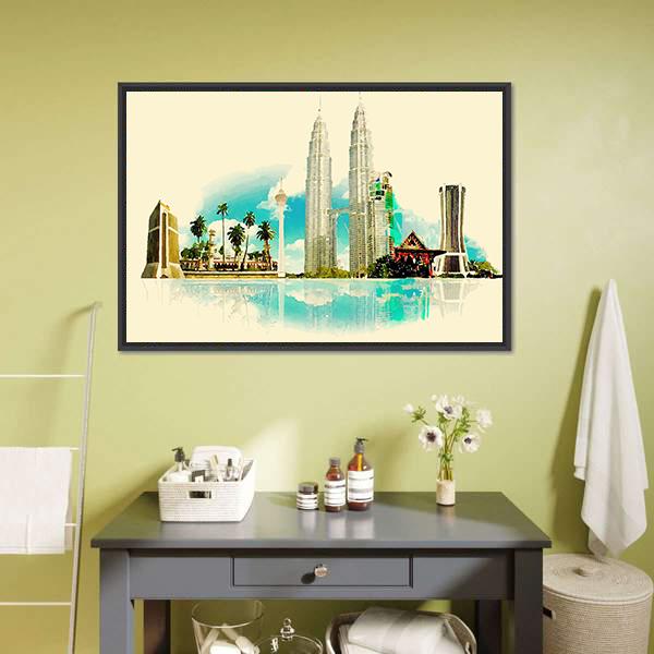 Kuala Lumpur City Illustration Canvas Wall Art-1 Piece-Floating Frame-24" x 16"-Tiaracle