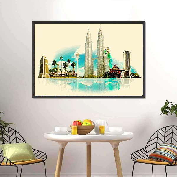 Kuala Lumpur City Illustration Canvas Wall Art-5 Horizontal-Gallery Wrap-22" x 12"-Tiaracle