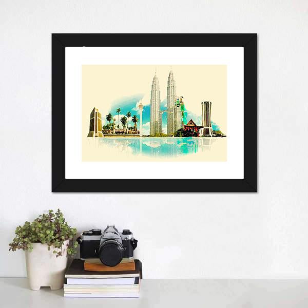 Kuala Lumpur City Illustration Canvas Wall Art-1 Piece-Framed Print-20" x 16"-Tiaracle