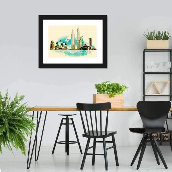 Kuala Lumpur City Illustration Canvas Wall Art-5 Horizontal-Gallery Wrap-22" x 12"-Tiaracle