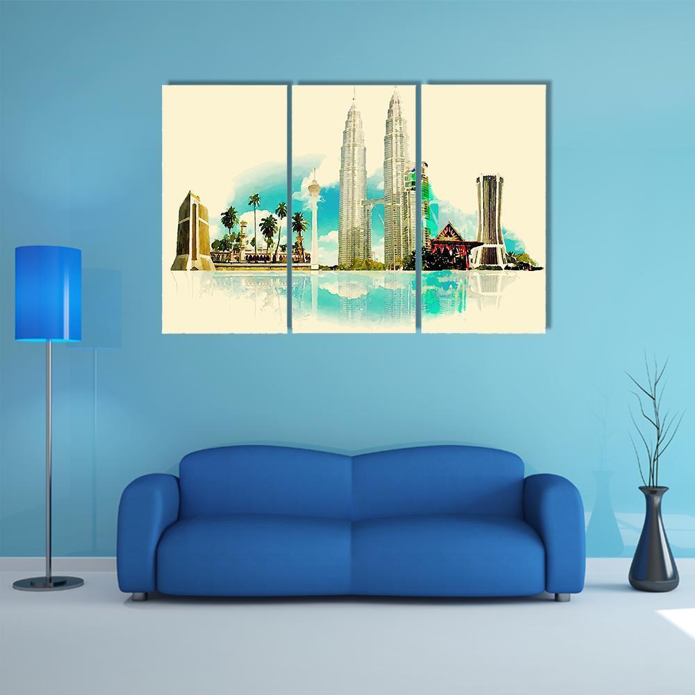 Kuala Lumpur City Illustration Canvas Wall Art-3 Horizontal-Gallery Wrap-37" x 24"-Tiaracle