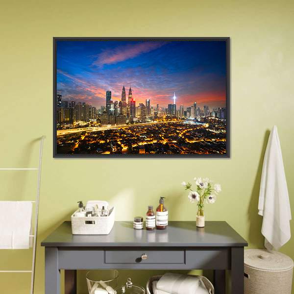 Kuala Lumpur Skyline Canvas Wall Art-1 Piece-Floating Frame-24" x 16"-Tiaracle