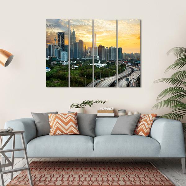 Kuala Lumpur Skyline In Evening Canvas Wall Art-4 Horizontal-Gallery Wrap-34" x 24"-Tiaracle
