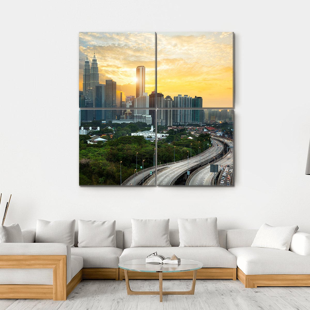 Kuala Lumpur Skyline In Evening Canvas Wall Art-4 Square-Gallery Wrap-17" x 17"-Tiaracle