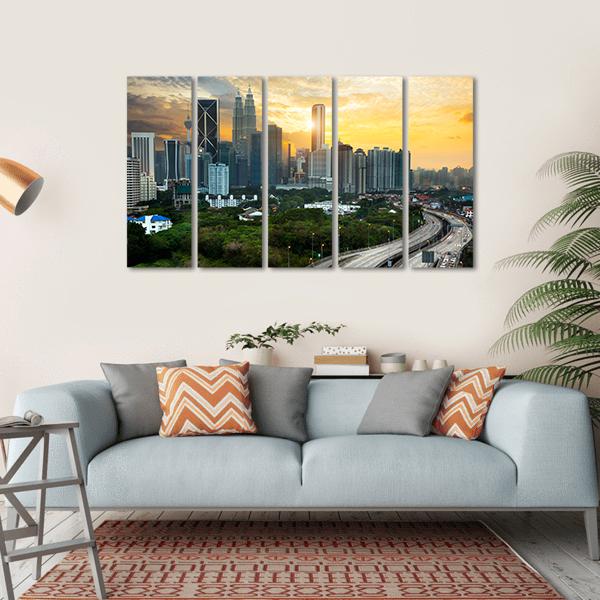 Kuala Lumpur Skyline In Evening Canvas Wall Art-5 Horizontal-Gallery Wrap-22" x 12"-Tiaracle