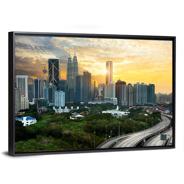 Kuala Lumpur Skyline In Evening Canvas Wall Art-3 Horizontal-Gallery Wrap-25" x 16"-Tiaracle
