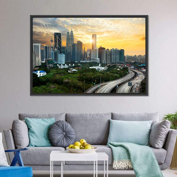 Kuala Lumpur Skyline In Evening Canvas Wall Art-3 Horizontal-Gallery Wrap-25" x 16"-Tiaracle