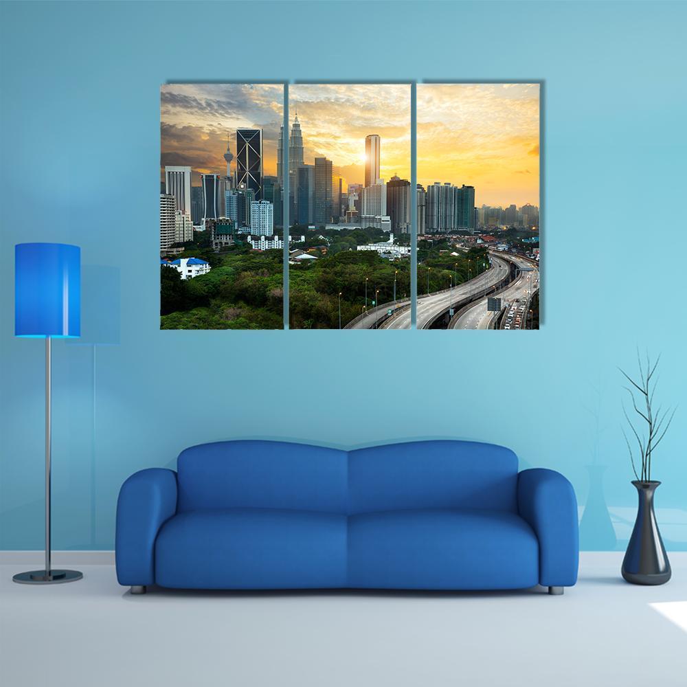 Kuala Lumpur Skyline In Evening Canvas Wall Art-3 Horizontal-Gallery Wrap-37" x 24"-Tiaracle