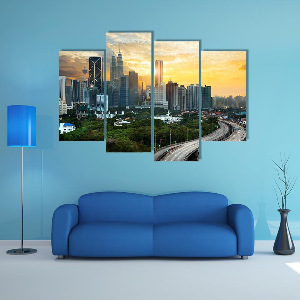 Kuala Lumpur Skyline In Evening Canvas Wall Art-4 Pop-Gallery Wrap-50" x 32"-Tiaracle