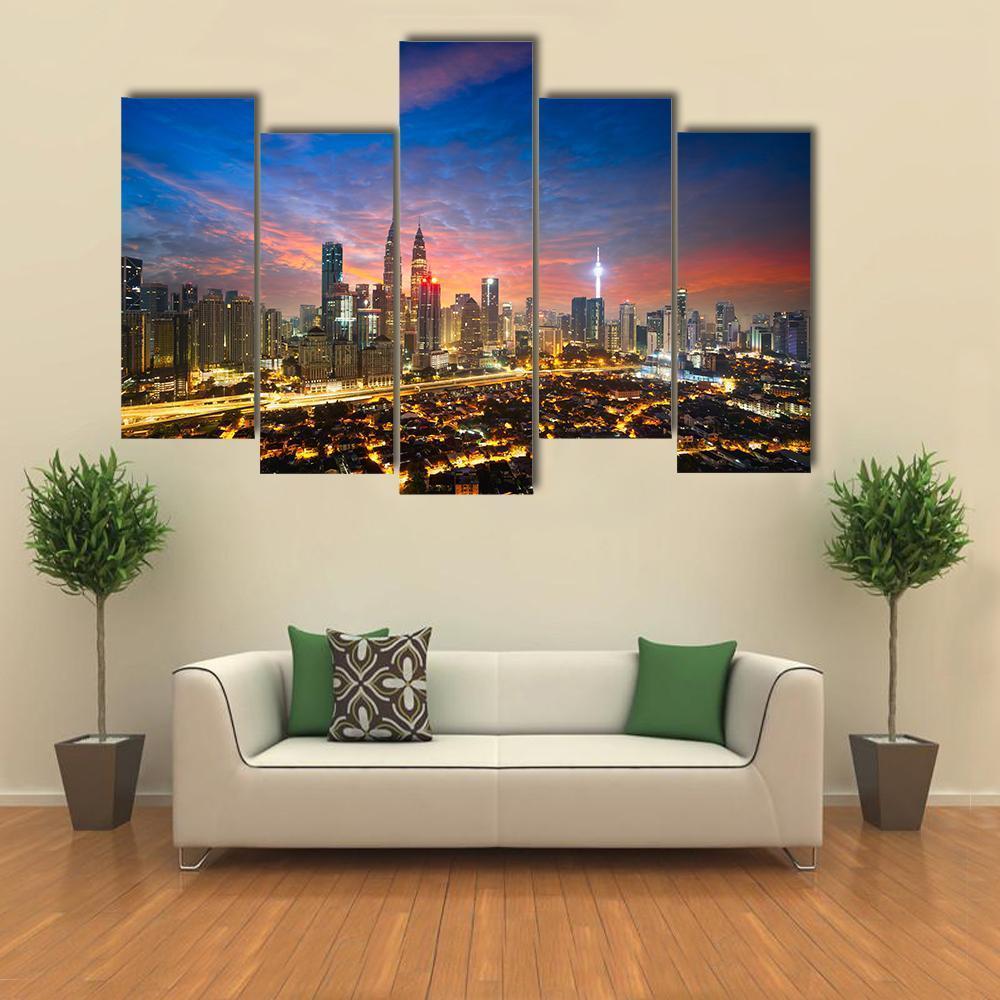 Kuala Lumpur Skyline Canvas Wall Art-5 Pop-Gallery Wrap-47" x 32"-Tiaracle