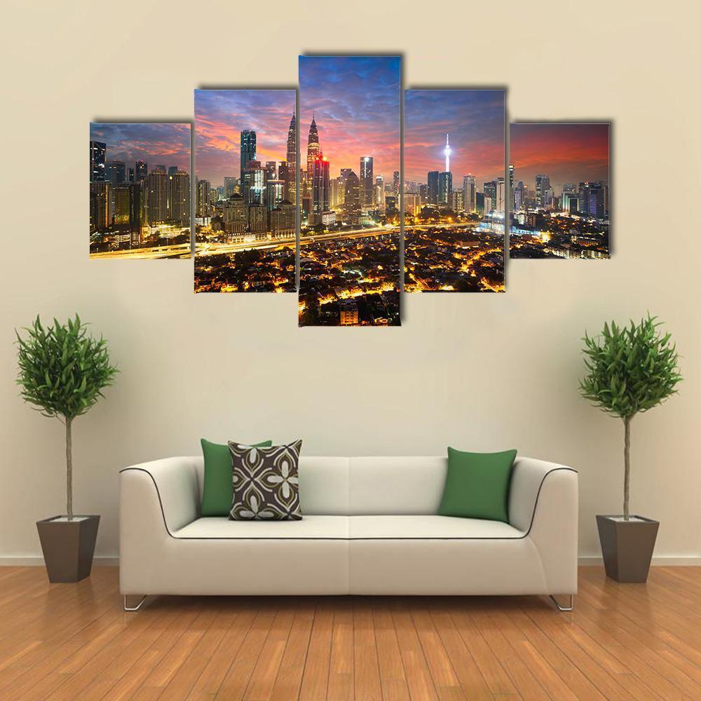 Kuala Lumpur Skyline Canvas Wall Art-5 Star-Gallery Wrap-62" x 32"-Tiaracle