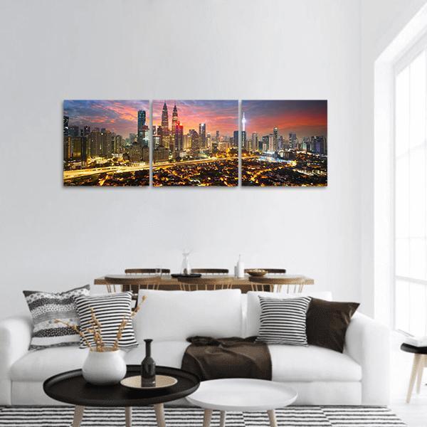 Kuala Lumpur Skyline Panoramic Canvas Wall Art-3 Piece-25" x 08"-Tiaracle