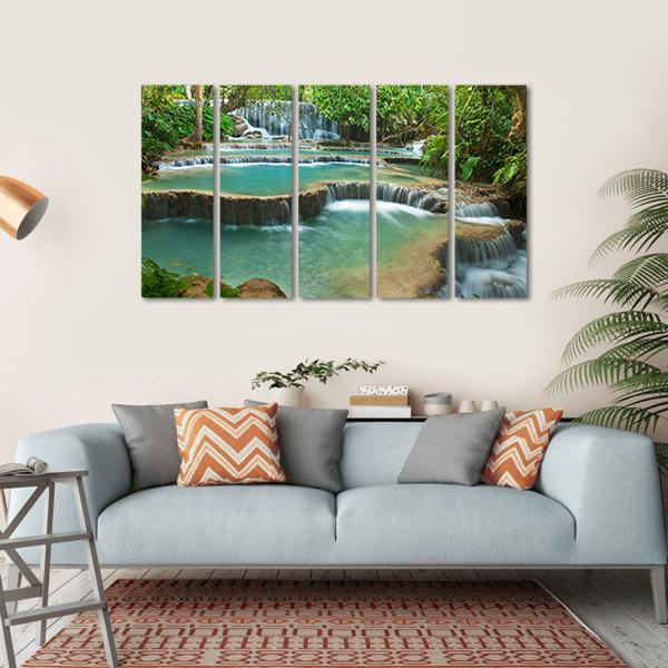 Kuang Si Waterfall Canvas Wall Art-5 Horizontal-Gallery Wrap-22" x 12"-Tiaracle