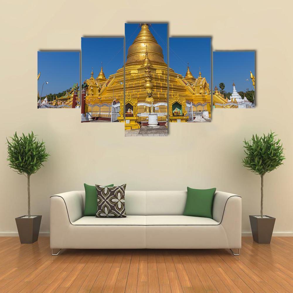 Kuthodaw Pagoda In Mandalay Canvas Wall Art-5 Pop-Gallery Wrap-47" x 32"-Tiaracle