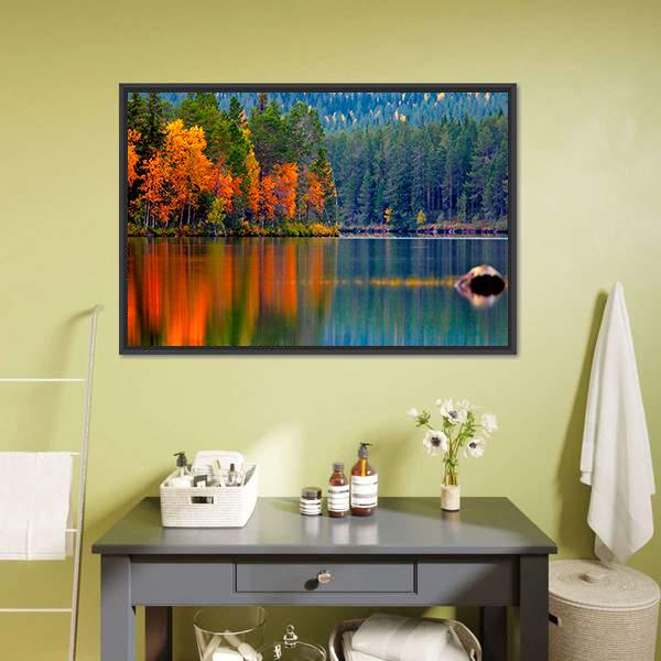Kuusamo Lake Canvas Wall Art-1 Piece-Floating Frame-24" x 16"-Tiaracle