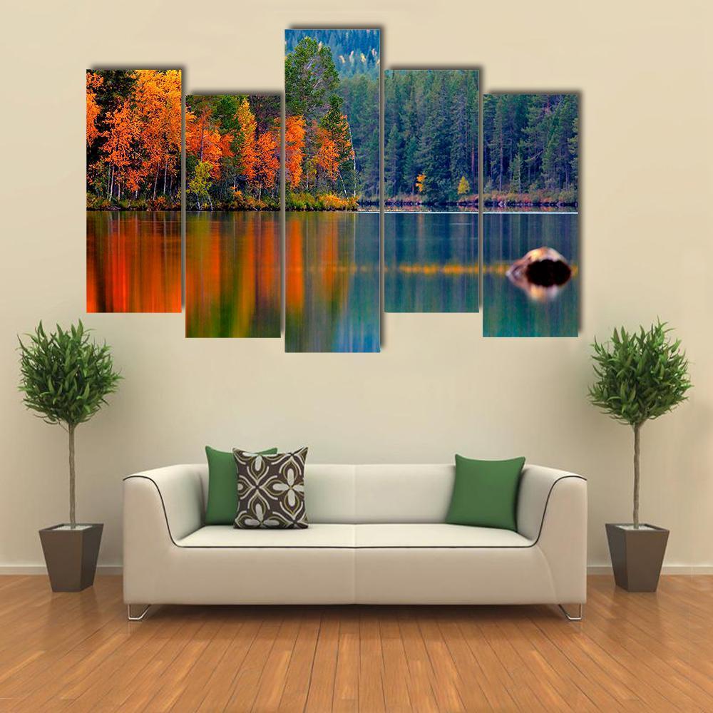 Kuusamo Lake Canvas Wall Art-5 Pop-Gallery Wrap-47" x 32"-Tiaracle
