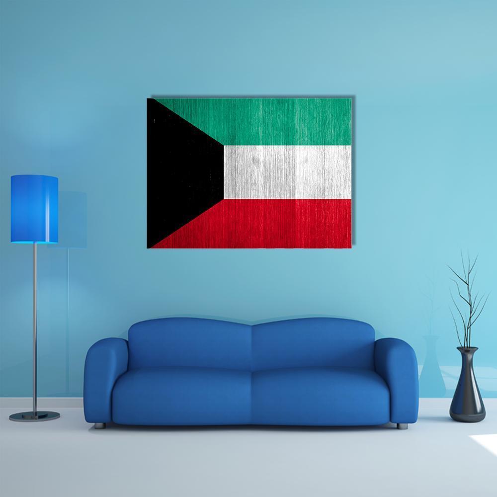 Modern Geometric Kuwait Flag Canvas Wall Art in black, red and green, single panel hung on a wall