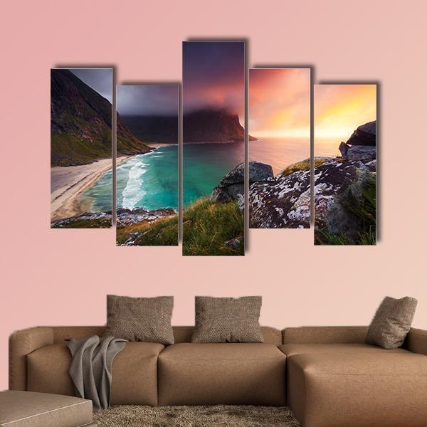 Kvalvika Beach Norway Canvas Wall Art-5 Pop-Gallery Wrap-47" x 32"-Tiaracle
