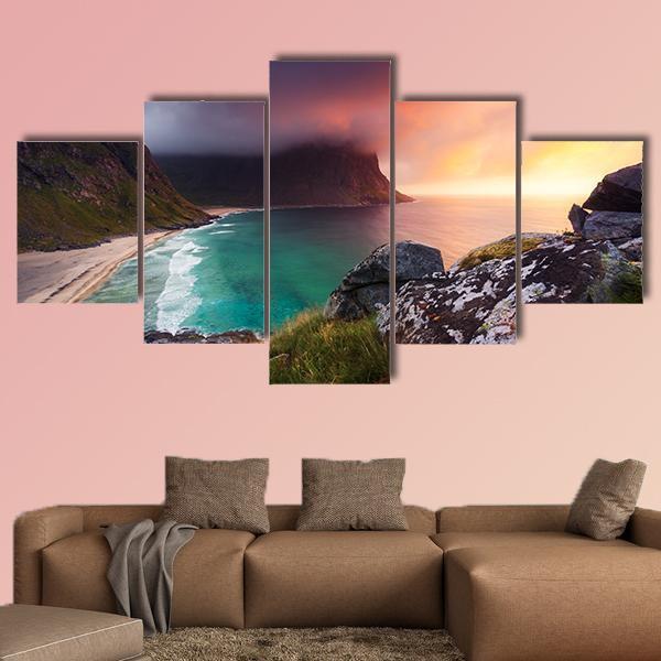 Kvalvika Beach Norway Canvas Wall Art-5 Star-Gallery Wrap-62" x 32"-Tiaracle