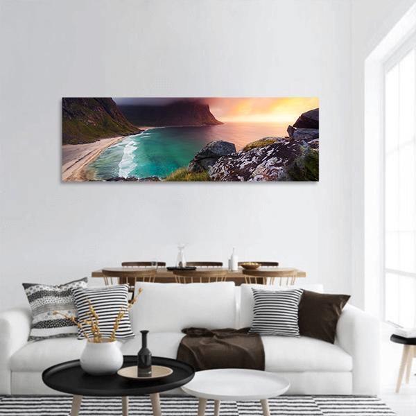 Kvalvika Beach Norway Panoramic Canvas Wall Art-1 Piece-36" x 12"-Tiaracle