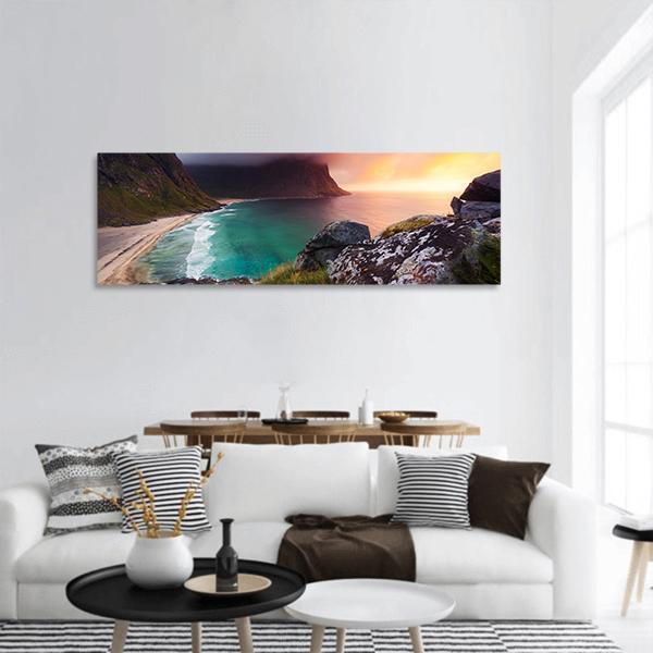 Kvalvika Beach Norway Panoramic Canvas Wall Art-3 Piece-25" x 08"-Tiaracle