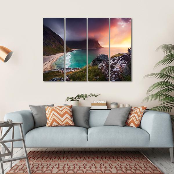 Kvalvika Beach Norway Canvas Wall Art-4 Horizontal-Gallery Wrap-34" x 24"-Tiaracle
